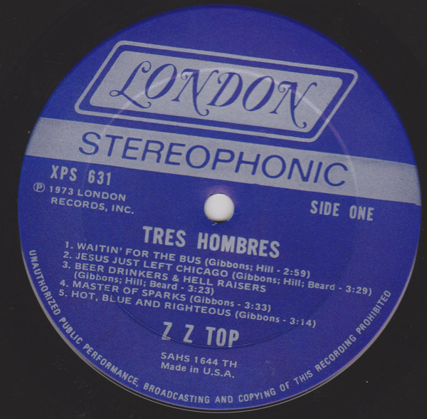 ZZ Top  Tres Hombres : LP Label A